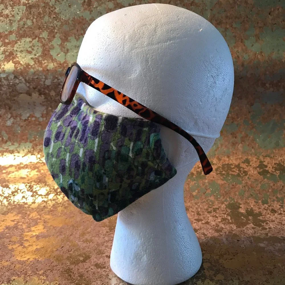 WOMEN'S PURPLE AND GREEN COTTON BLEND FACE MASK